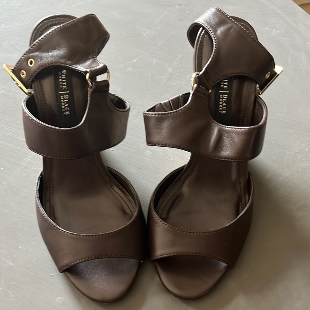 White House Black Market Dark Brown Wedge Sandals